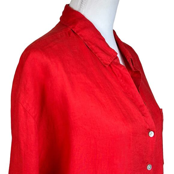 Christian Siriano Linen Shirt Women Medium Bright Red Oversized Minimalist Tunic - Picture 6 of 16